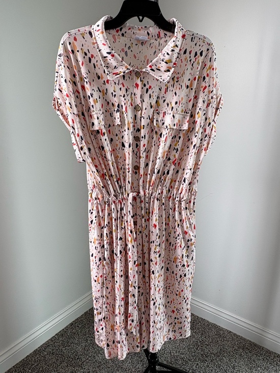 LuLaRoe Dresses & Skirts - LuLaRoe Pink Speckled Midi Shirt Dress with Tie Waist